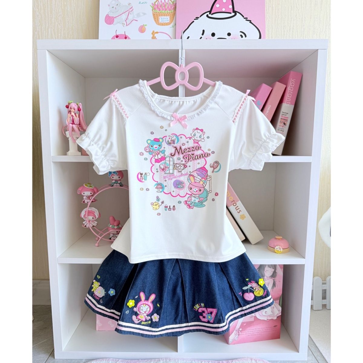 Embroidery Cotton Shirt - Japanische süße Rock-Sets, Sommer, neues Cartoon-MP-gedrucktes