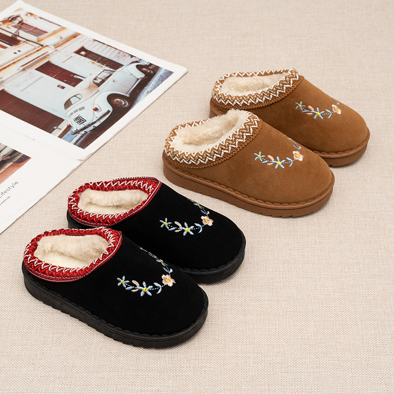 Embroidery Online - Kleinkinder Winterhausschuhe mit Blumenstickerei, Fleece-Futter, dicker